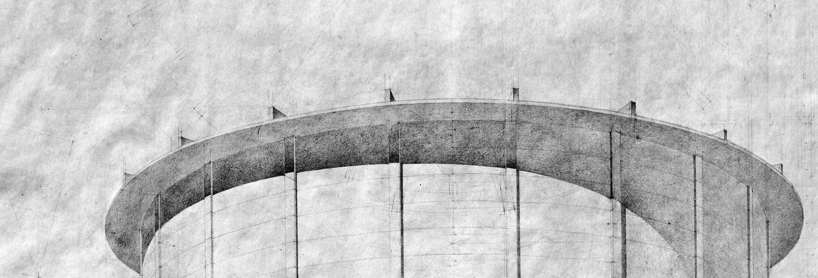 Blyanttegning af Vandtårnet tegnet af Ib Lunding